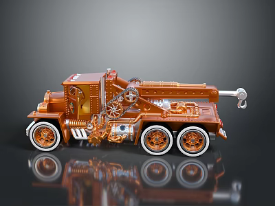 Vintage Copper Truck Model Featuring Crane Arm And Mechanical Details On Wheels 3d model