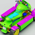Colorful Green And Pink Four Wheel Motorcycle With Blue Seat Yellow Wheels