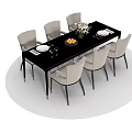 Modern Dining Table Set With Black Table Light Gray Fabric Chairs And Flower Vase 3d model