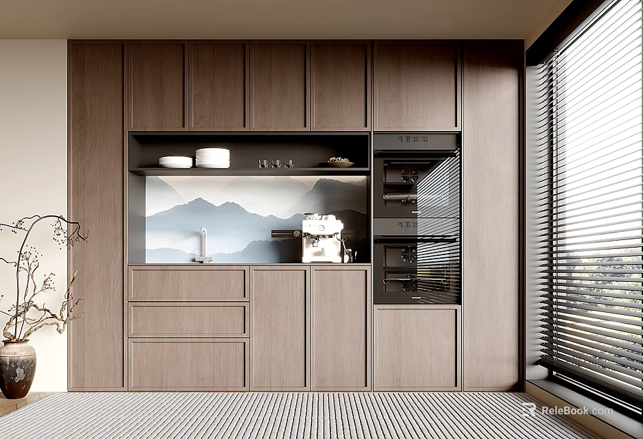 Stylish Entryway Cabinet And Side Cabinet Featuring Wooden Storage Design And Decorative Shelves By Window 3d model 