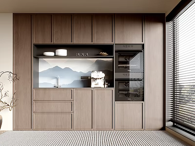 Stylish Entryway Cabinet And Side Cabinet Featuring Wooden Storage Design And Decorative Shelves By Window 3d model