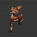 Game Movie Character With Orange Hair Green Leaves Red White Deer Legs In Dynamic Running Pose