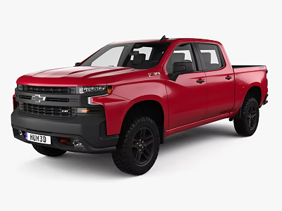 Red Chevrolet Pickup Truck With Black Wheels And Front Grille Design 3d model