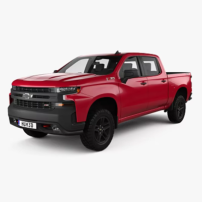 Red Chevrolet Pickup Truck With Black Wheels And Front Grille Design 3d model