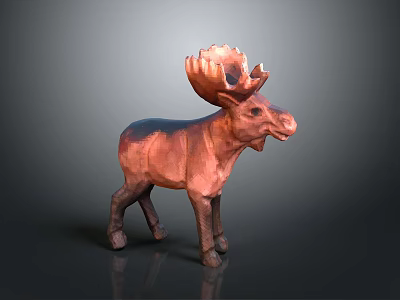 Handcrafted Natural Wood Moose Sculpture Decorative Carved Figure With Antlers 3d model