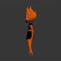 Game Movie Character With Orange Flame Hair And Yellow Eyes In Black Outfit