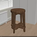 Wooden Round Side Table in Modern Interior with Window and Light Wooden Floor