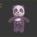 Cute Panda Plush Toy Wearing Denim Overalls With Colorful Flower Decorations