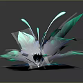 Vibrant Plant with Blue Green Feathery Leaves and Central Blue Bloom Glowing in Dark Background