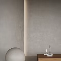 Minimalist Interior With Gray Textured Walls Semicircular Decor And Corner Ornaments