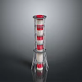 Red And White Layered Tower Building With Metal Frame And Red Top