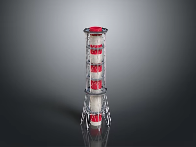 Red And White Layered Tower Building With Metal Frame And Red Top 3d model