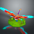 Game and Movie Mythical Bird Character with Colorful Feathers Vibrant Wings on Green Platform
