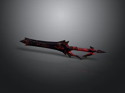 Fantasy Spiked Sword With Red And Black Detailed Design And Sharp Edges 3d model