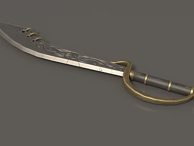 Decorative Weapon Featuring Engraved Blade Black Handle and Golden Ring 3d model