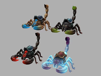 Colorful Reptile Scorpions Displaying Various Vibrant Hues And Unique Claw Colors 3d model