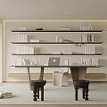 Modern Study Room Interior With Bookshelves Books Laptop Table Stools And Plants