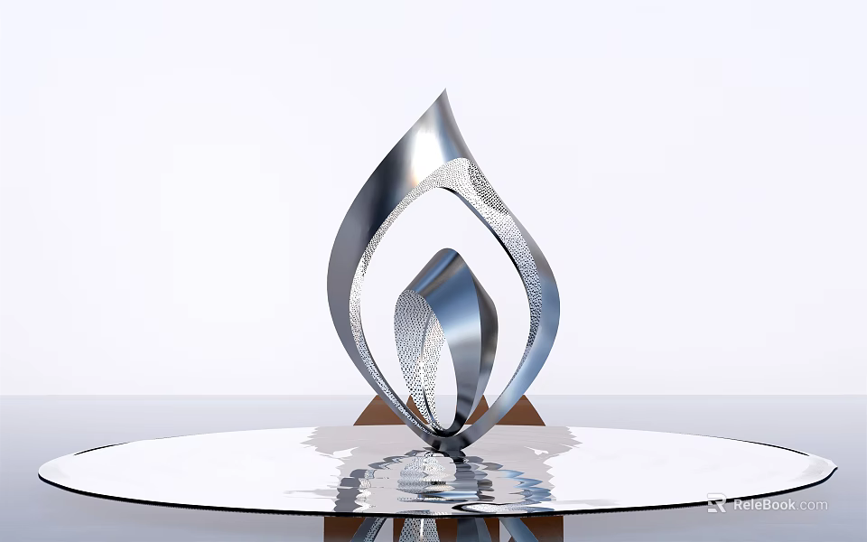 Silver Metallic Sculpture With Streamlined Flame Shaped Design And Reflective Surface 3d model 
