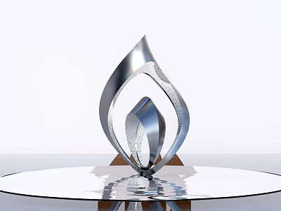 Silver Metallic Sculpture With Streamlined Flame Shaped Design And Reflective Surface 3d model