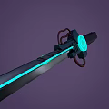 Fantasy Sword With Black Handle Blue Glowing Blade And Circular Ornament