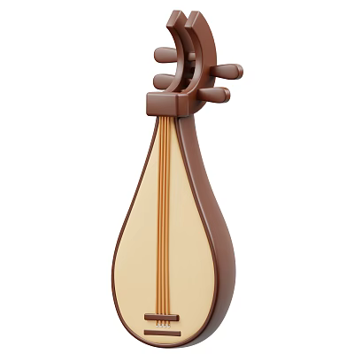 Traditional Brown Wooden Pipa Musical Instrument With Strings For Daily Use 3d model