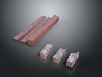 Wooden Long Strips And Square Stone Blocks As Decorative Construction Elements 3d model