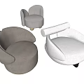 Modern Leisure Accent Chairs with Round Shape and Upholstered Fabric in Beige White