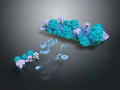 Modern Decorative Screen With Blue Purple Plants And Lush Greenery Landscape Design 3d model