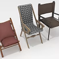 Three Stylish Leisure Chairs With Wooden Frames Red Checkered Cushions And Rocking Armchair Designs