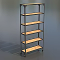 Contemporary Display Shelf With Black Metal Frame And Multiple Wooden Shelves