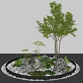 Indoor Interior Landscape With Circular Design Trees Rocks Moss And Glowing Sphere