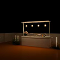 Outdoor Food Stall Display With Assorted Food Items Hanging Lights And Decorative Plants