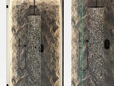 Modern Shower Sauna Design With Stone Wall Glass Partition And Natural Water Flow 3d model