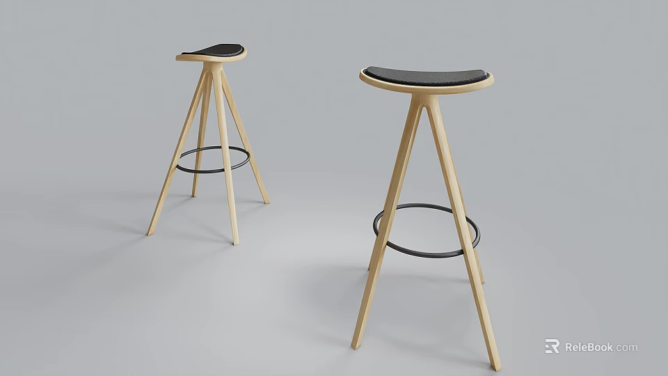 Modern Design Bar Stools With Wooden Legs And Black Seats 3d model 