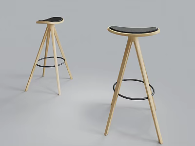 Modern Design Bar Stools With Wooden Legs And Black Seats 3d model
