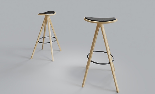 Modern Bar Stool Leather Wooden Chair 3d model