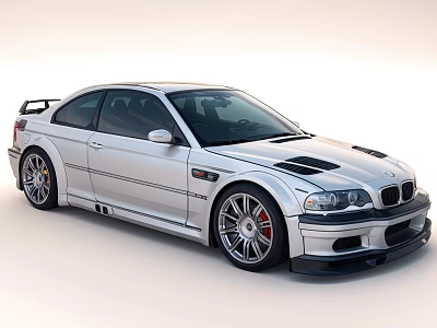Silver BMW Performance Sports Car With Aerodynamic Design Alloy Wheels Hood Vents And Rear Spoiler 3d model