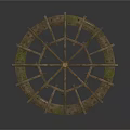 Antique Wooden Waterwheel With Moss Covered Spokes And Rustic Design Elements