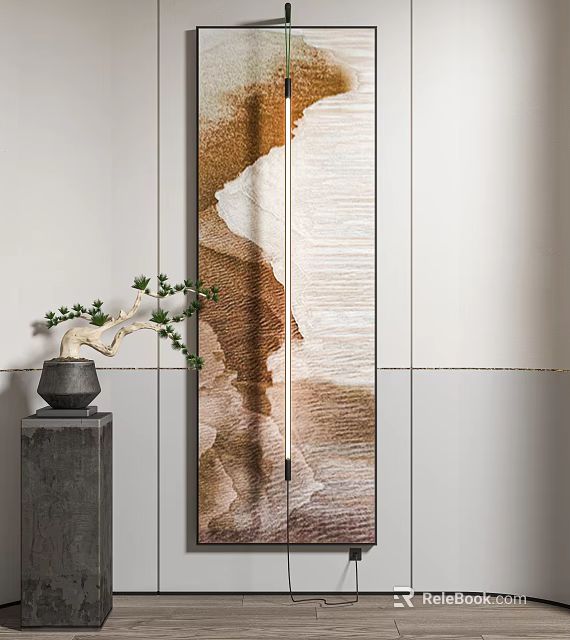 Artistic Wall Decor With Bonsai In Minimalist Space 3d model