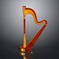 Elegant Classical Wooden Harp With Golden Strings And Polished Brown Body