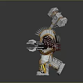 Dynamic Armored Warrior With Giant Hammer And Gold Silver Mechanical Armor
