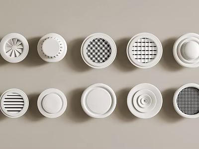 White Circular Vent Grilles With Different Patterns On Beige Background 3d model