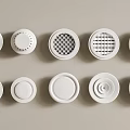 White Circular Vent Grilles With Different Patterns On Beige Background 3d model