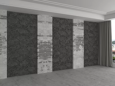 Modern Accent Wall Design With Dark Patterned Panels And Gray Brick Sections 3d model