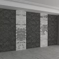 Modern Accent Wall Design With Dark Patterned Panels And Gray Brick Sections
