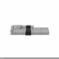 White Striped Sectional Sofa with Pillows and Black Throw Blanket 3d model