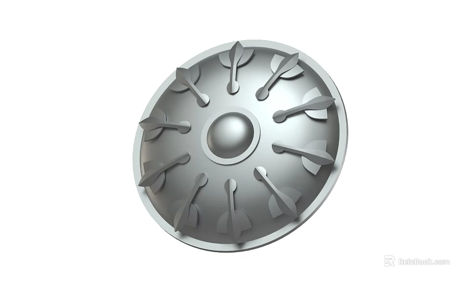 Medieval Metal Shield With Arrow Decorations And Central Round Boss 3d model 