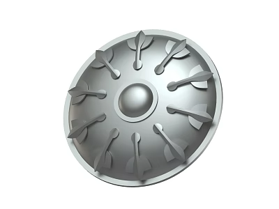 Medieval Metal Shield With Arrow Decorations And Central Round Boss 3d model