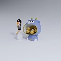 Blue Horned Cartoon Decorative Ornament Set With Golden Balls And Small Striped Figure