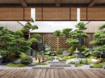 New Chinese Zen Patio Courtyard Landscape Landscaping Landscape Plants Moss Landscape Setches Patio Landscape 3d model